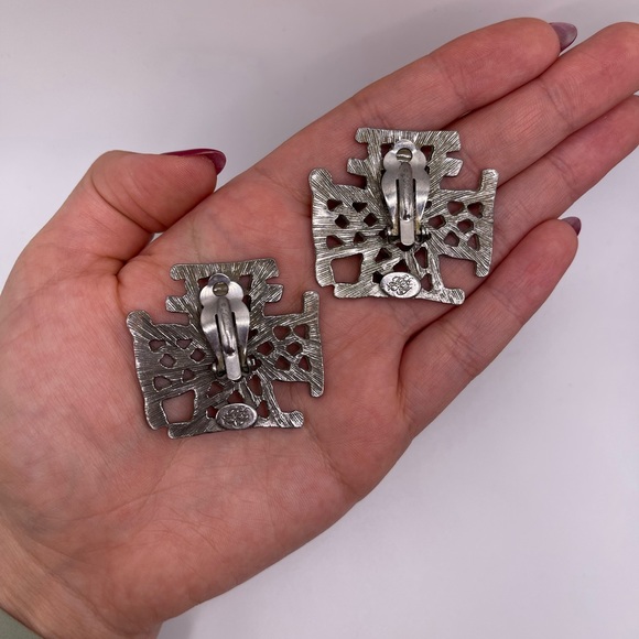 Signed Kirks Folly Coptic Cross Clip-On Earrings Silver-Tone - Picture 3 of 3